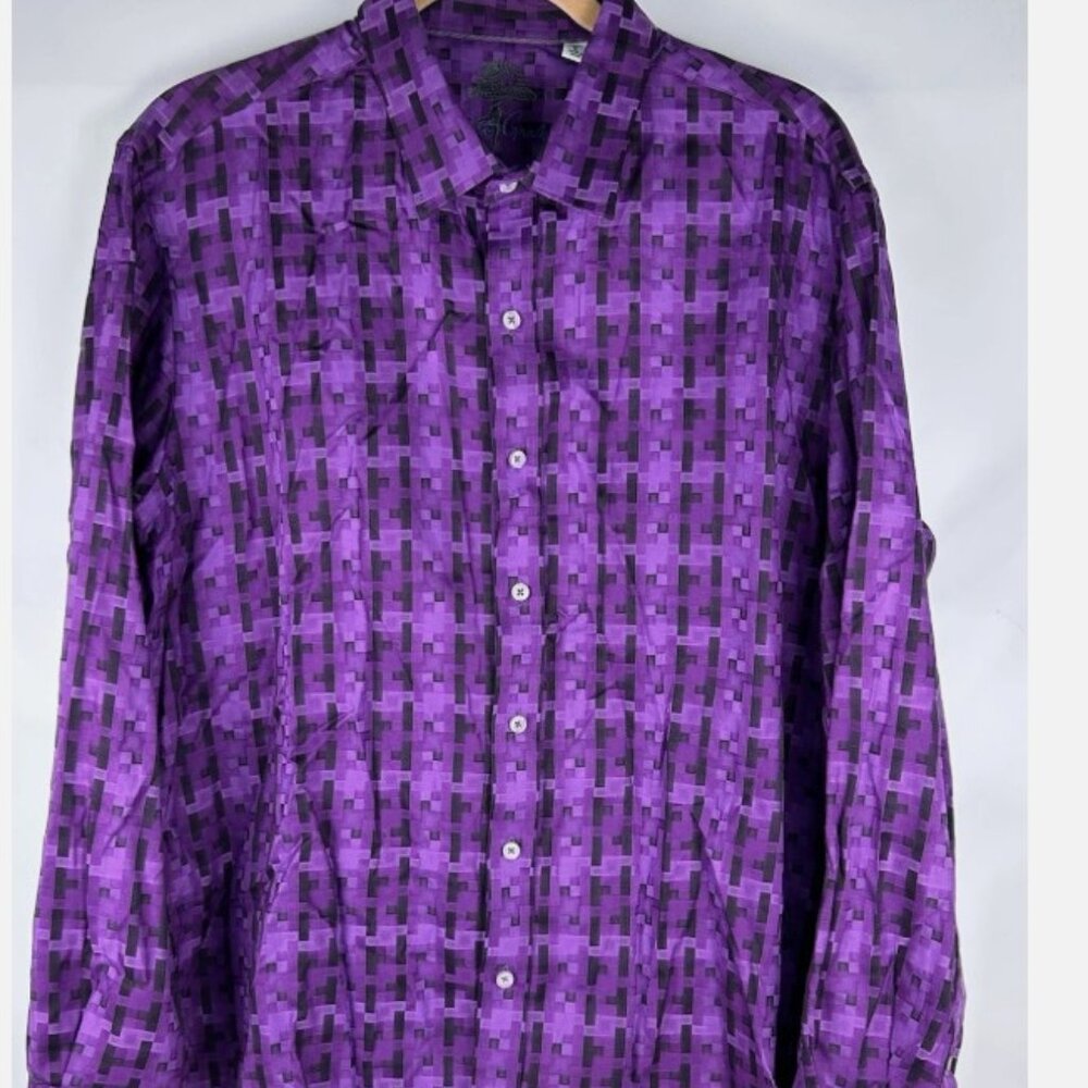 Robert Graham Purple Black Geometric Shirt Mens L Bright Gorgeous Checked